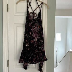 Free People Floral Black and Purple Strappy Tank